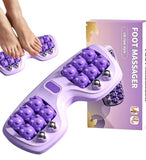 Purple portable foot massage roller with textured nodes designed to relieve foot fatigue and stimulate pressure points