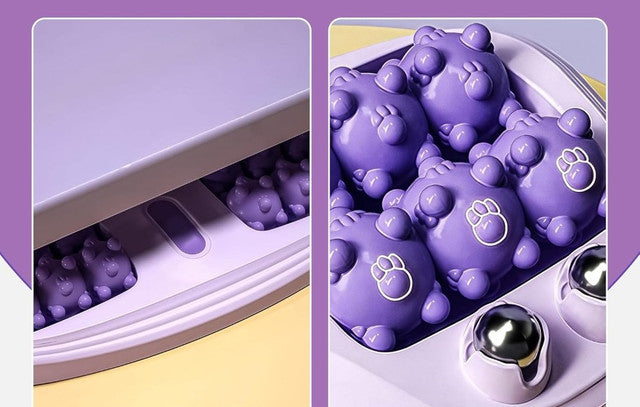 Purple portable foot massage roller with textured nodes designed to relieve foot fatigue and stimulate pressure points
