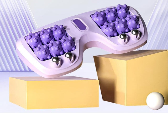 Purple portable foot massage roller with textured nodes designed to relieve foot fatigue and stimulate pressure points