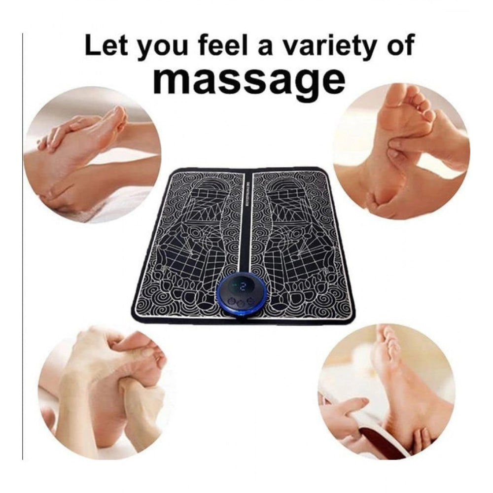 { "alt_text": "Black EMS foot massager for deep muscle stimulation, reflexology foot massager, and circulation booster for legs" }