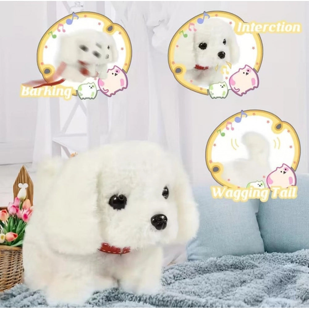 Multicolor cuddly walking & talking dog toy, safe for children (3+), stimulates sensory skills with built-in sound effects