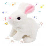 White interactive plush walking rabbit with sound effects and animated movements, ideal for children's playful learning and entertainment
