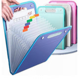 { "alt_text": "Multicolor plastic file folder organizer, large 13 compartment document storage solution for office school home use" }