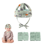 Green breathable baby safety helmet with shock-absorbing sponge and adjustable fit for toddlers