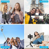 Multicolor extendable selfie stick and phone tripod with Bluetooth remote for stable multi-angle shots