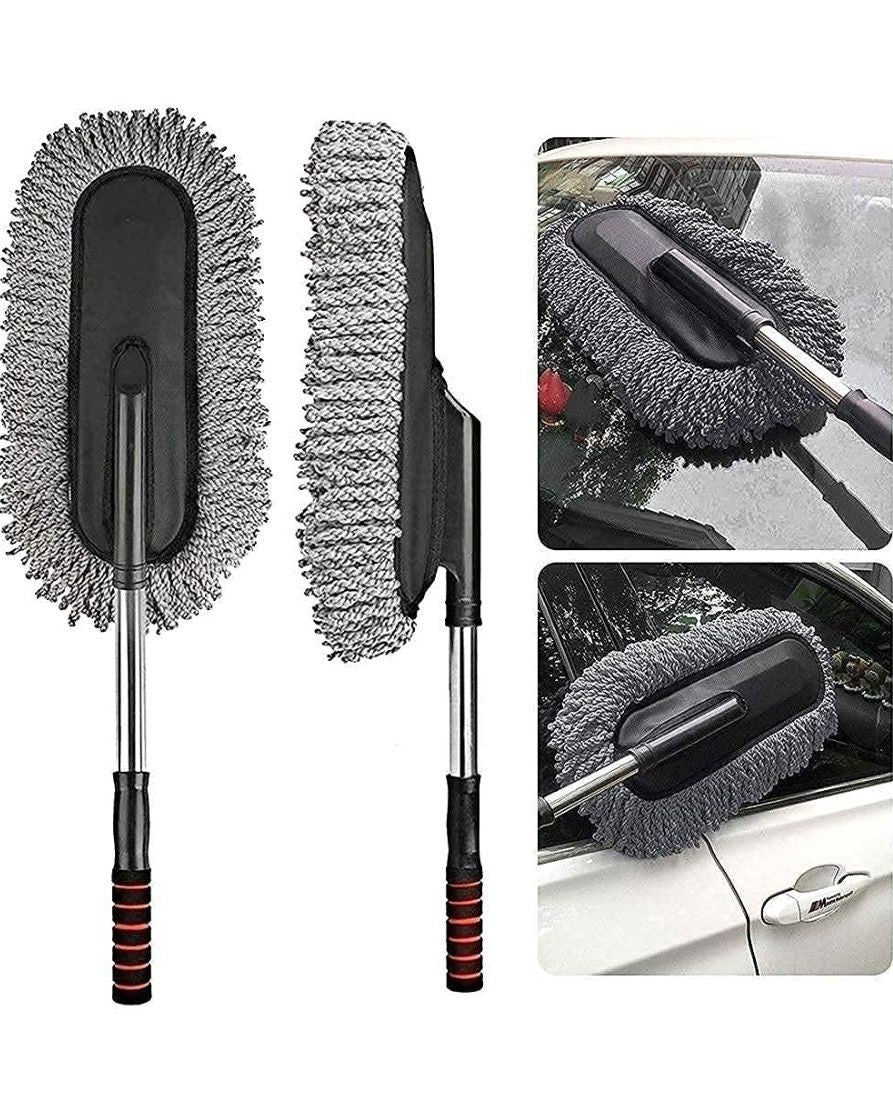 Grey microfiber car duster brush for washing cars, sofas, and windows, effective for removing dust and dirt