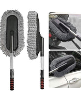 Grey microfiber car duster brush for washing cars, sofas, and windows, effective for removing dust and dirt