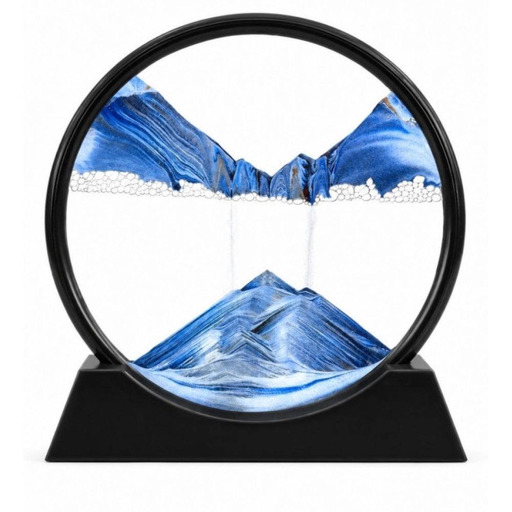 { "alt_text": "Blue glass sandscape art quicksand frame, 3D deep sea sand decoration, home decor gift" }