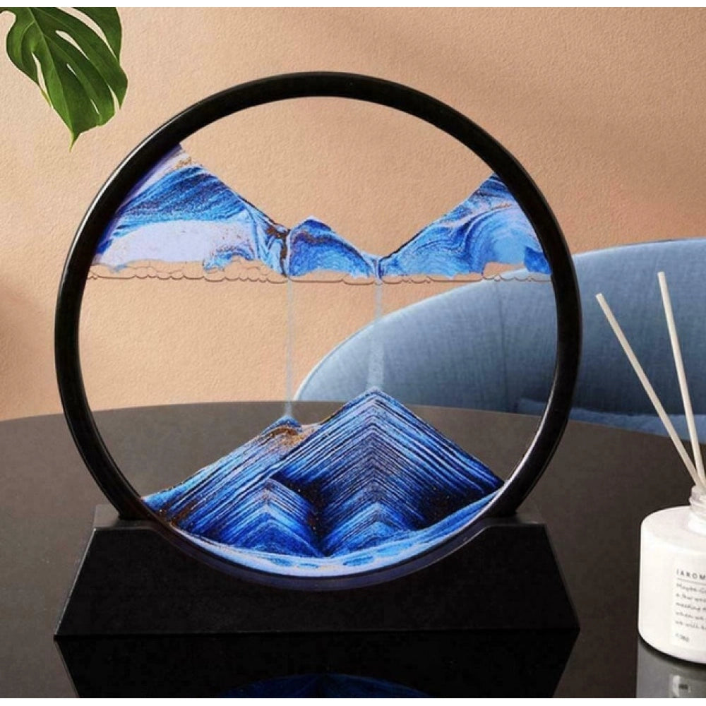 { "alt_text": "Blue glass sandscape art quicksand frame, 3D deep sea sand decoration, home decor gift" }