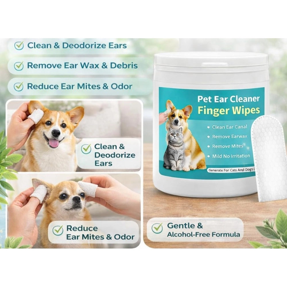 { "alt_text": "White non-toxic pet ear cleaning wipes for dogs and cats, alcohol-free dog hygiene product on hand" }