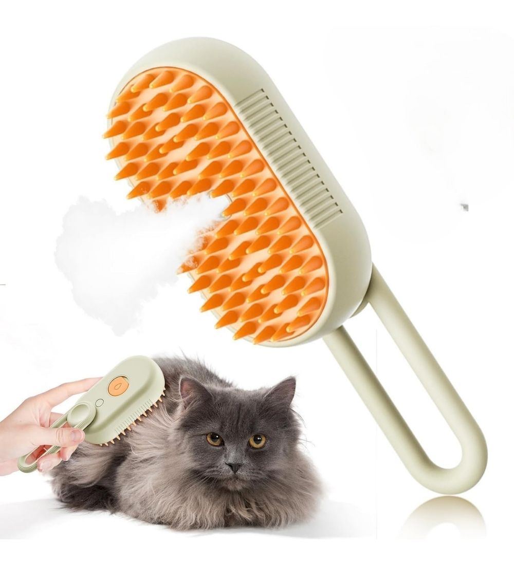 Multicolor self-cleaning cat brush comb with steam function for detangling and massaging pet coats