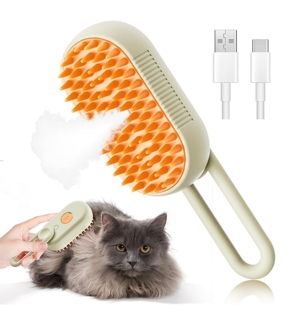 Multicolor self-cleaning cat brush comb with steam function for detangling and massaging pet coat