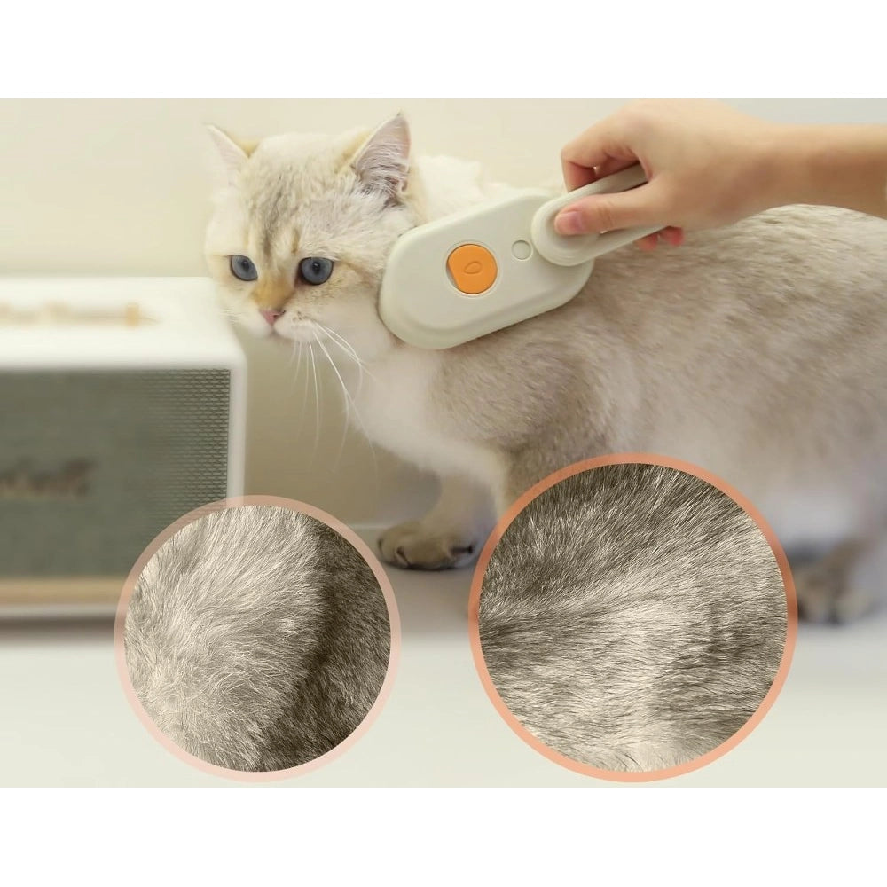 { "alt_text": "Multicolor pet brush comb self cleaning cat grooming tool for detangling loose fur on dogs and cats" }