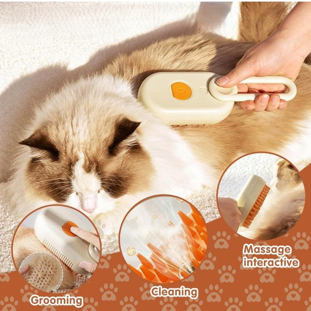 Multicolor self-cleaning cat brush comb with steam function for detangling and massaging pet coats
