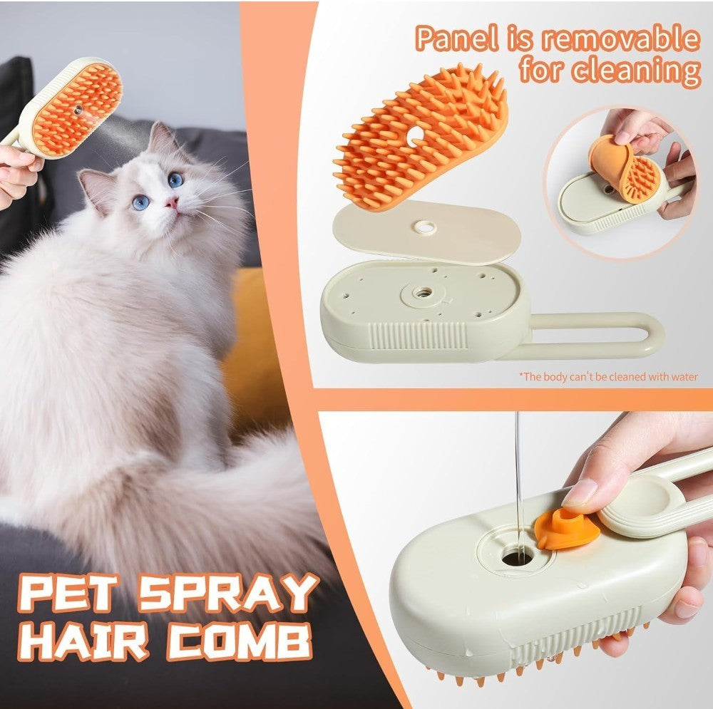 Multicolor self-cleaning cat brush comb with steam function for detangling and massaging pet coats
