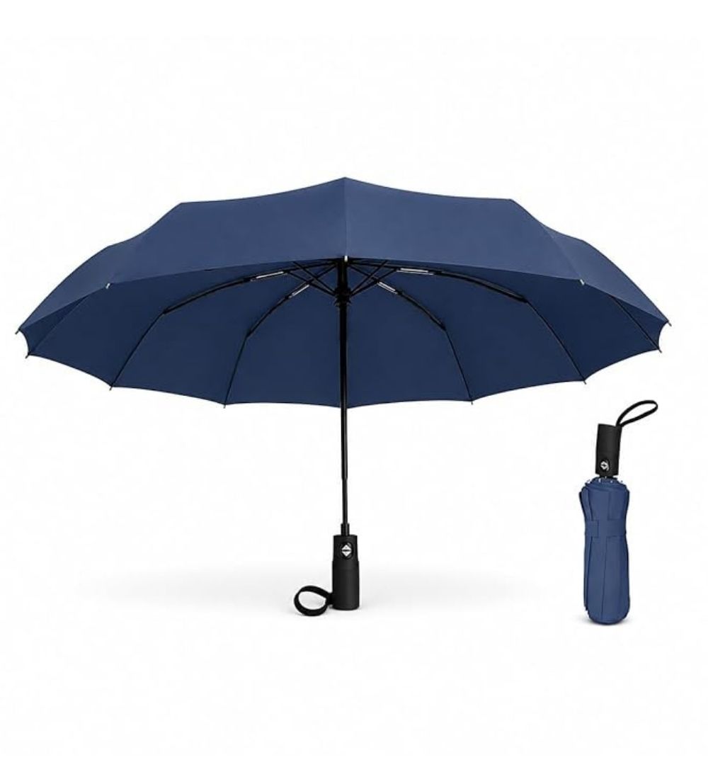 Blue mini UV umbrella with Teflon coating and fiberglass ribs for wind resistance and sun protection