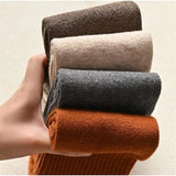 { "alt_text": "Multicolor wool socks pair, thick warm winter leg warmer socks for cold weather insulation" }