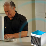 { "alt_text": "Multicolor plastic air cooler for home, portable evaporative cooling fan with soothing night light" }