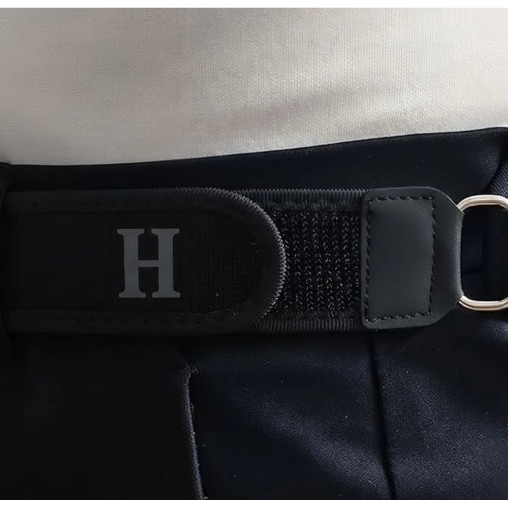 { "alt_text": "Black elastic waistband belt pair, buckle less men's slimming belt, comfortable invisible fit for everyday wear" }