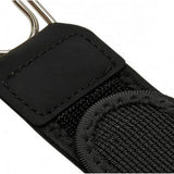 { "alt_text": "Black elastic waistband belt pair, buckle less men's slimming waist accessory, comfortable everyday fit" }