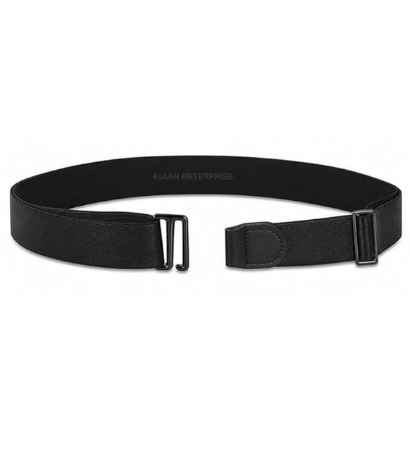 Black adjustable shirt tucker belt for men, designed to keep shirts neatly tucked and wrinkle-free