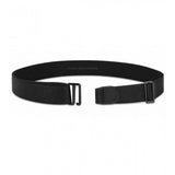 { "alt_text": "Black stretch material shirt tucker belt for men, wrinkle-free shirt stays, adjustable no buckle belt" }