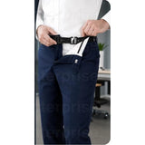 { "alt_text": "Black stretch material shirt tucker belt for men, wrinkle-free shirt stays, adjustable no buckle belt" }