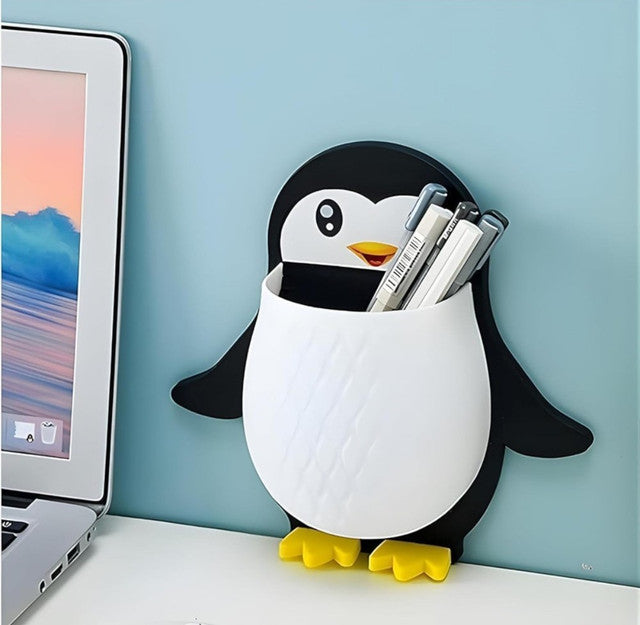 Multicolor wall mounted penguin design toothpaste holder for organizing toothbrushes and bathroom essentials