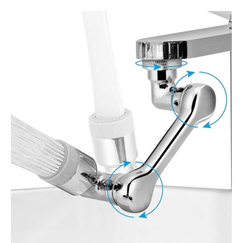 { "alt_text": "Silver copper ABS faucet extender, omnidirectional rotating kitchen sink faucet aerator, easy installation"}