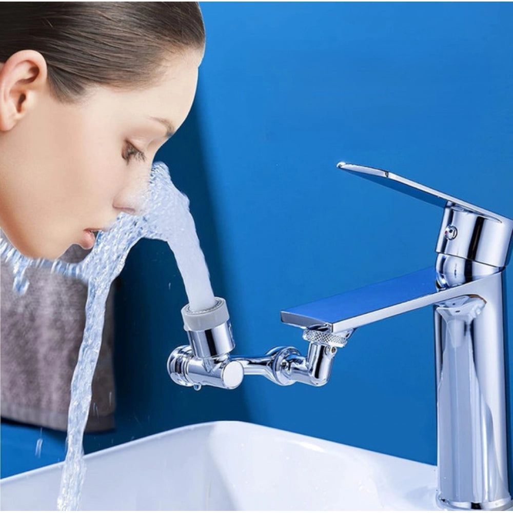 { "alt_text": "Silver copper ABS faucet extender, omnidirectional rotating kitchen sink faucet aerator, easy installation"}