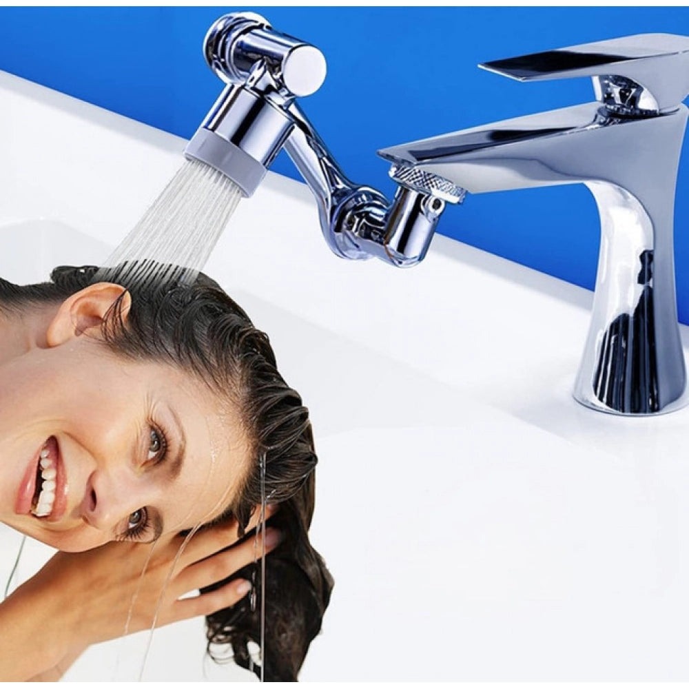 { "alt_text": "Silver copper ABS faucet extender, omnidirectional rotating kitchen sink faucet aerator, easy installation"}
