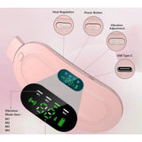 { "alt_text": "Pink breathable heating pad massager belt for menstrual period relief, adjustable abdominal pain relief" }