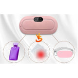 { "alt_text": "Pink breathable heating pad massager belt for menstrual period relief, adjustable abdominal pain relief" }