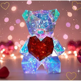 { "alt_text": "Multicolor plastic teddy bear night light, romantic holiday decor, ambient room lighting for USB plug-in" }