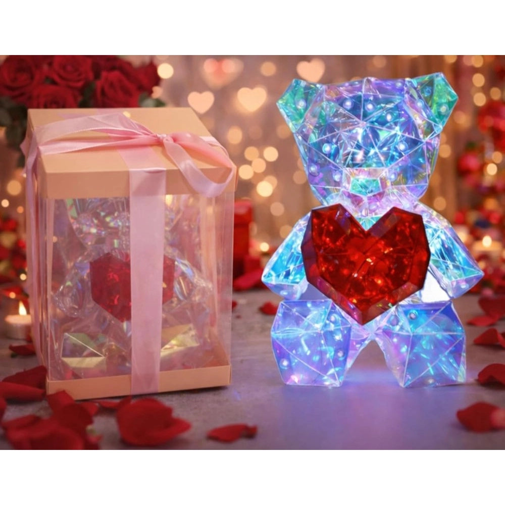 { "alt_text": "Multicolor plastic teddy bear night light, romantic holiday decor, ambient room lighting for USB plug-in" }