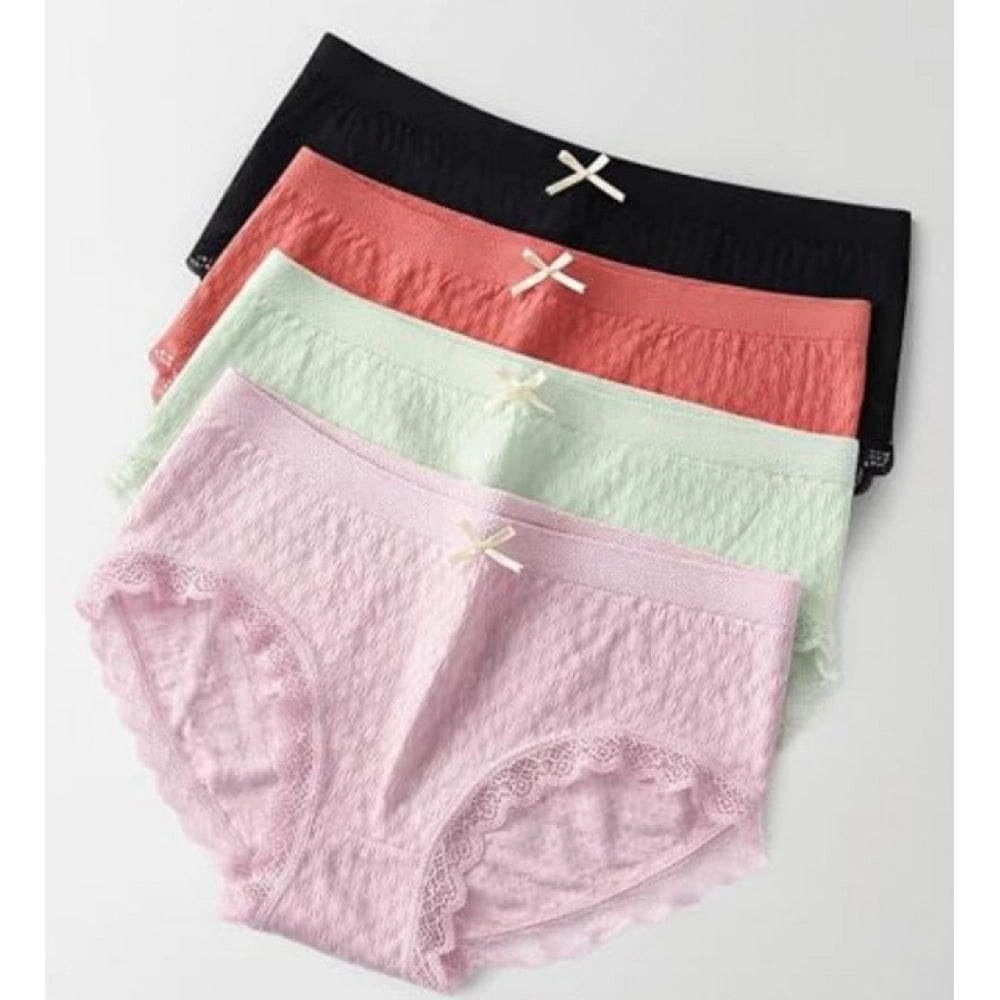 { "alt_text": "Multicolor cotton high waist briefs for women, breathable comfortable underwear, lace detailing, 2-pack" }