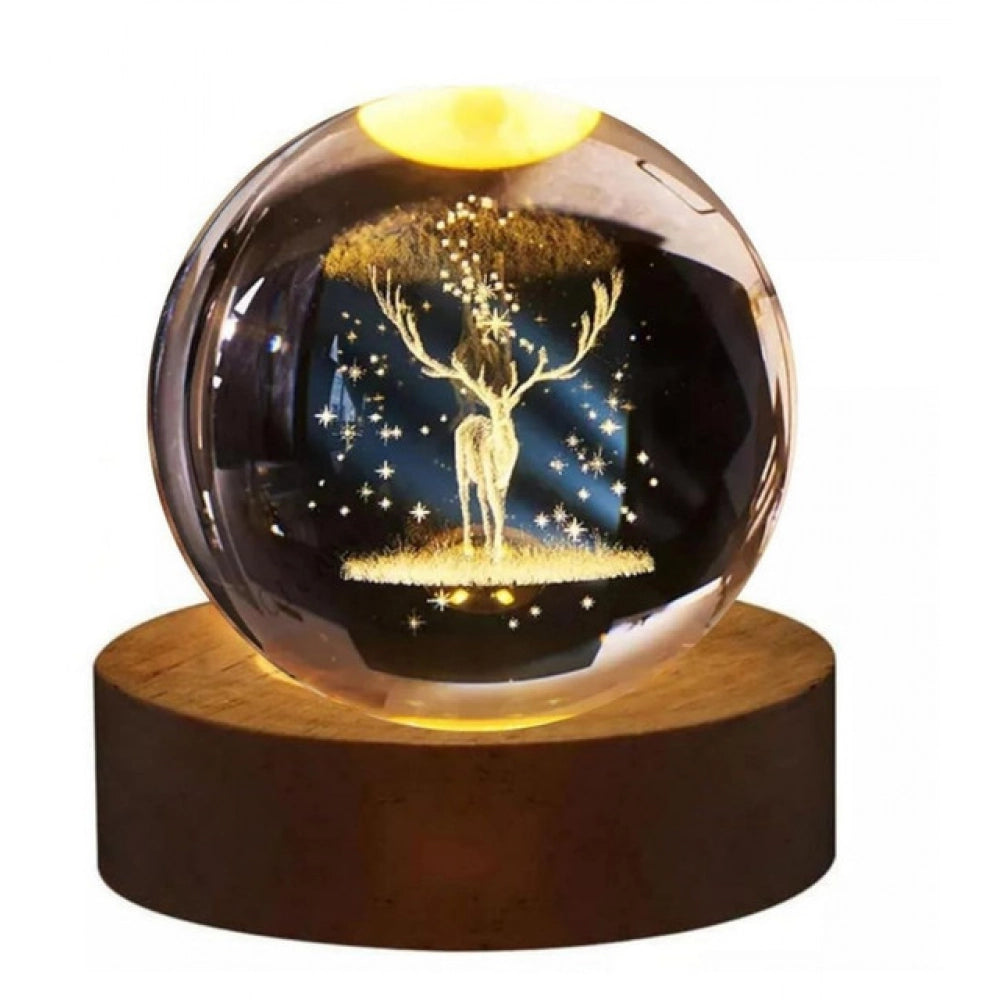{ "alt_text": "Multicolor glass crystal night lamp set with wooden base, LED ambient lighting, celestial decor" }