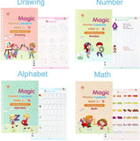Multicolor reusable magic book for preschoolers, featuring worksheets for numbers, letters, and shapes for early learning