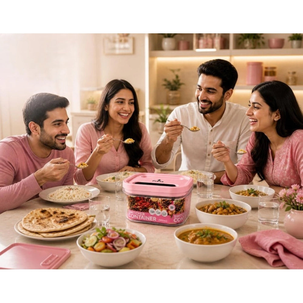 Pink plastic airtight storage container set, 500ML capacity for kitchen organization