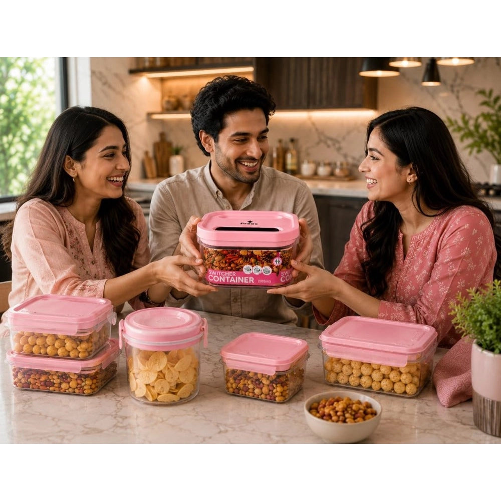 Airtight pink plastic storage containers (set of 2, 500 ML), perfect for fresh food preservation