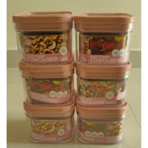 Airtight pink plastic storage containers set (6 pieces, 500ml) for kitchen or pantry use with press-and-push closures