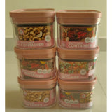 Airtight pink plastic storage containers set (6 pieces, 500ml) for kitchen or pantry use with press-and-push closures