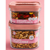 Airtight pink plastic storage containers (pack of 2, 1250ml), ideal for food preservation