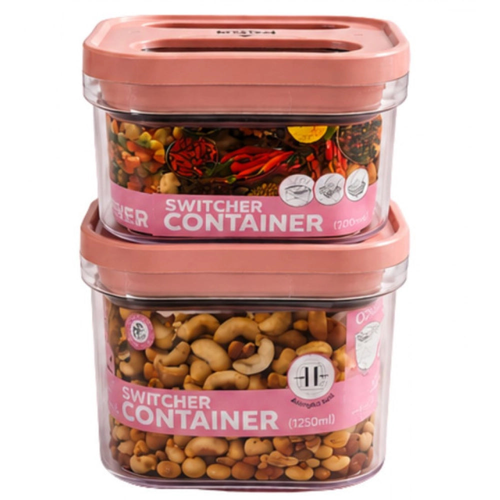 Pink plastic airtight storage container set (1250 ML x 2) for food preservation