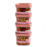 Pink plastic airtight storage container set with 4 containers, each holding 1250 ML, for kitchen organization