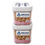 White plastic airtight storage container set (pack of 2), 1250ML capacity with press-and-push closure, ideal for food preservation