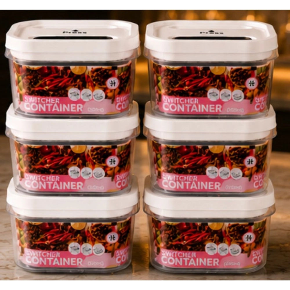 White plastic airtight container set, pack of 6 with 1250ML capacity for food storage