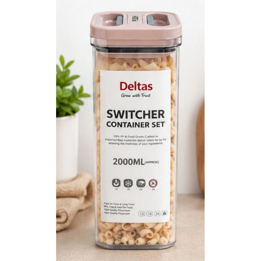 Pink plastic airtight storage container set (2000ml), ideal for food preservation