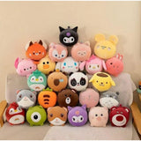 { "alt_text": "Multicolor fabric travel pillow set with eye mask, comfortable sleep aid for sensitive skin, featuring animal designs" }