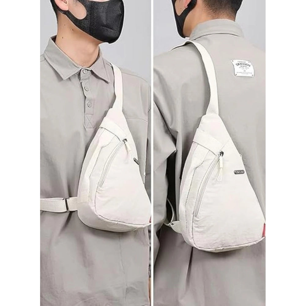 { "alt_text": "Off-white nylon chest bag unisex crossbody bags for women, stylish travel accessory for daily wear" }